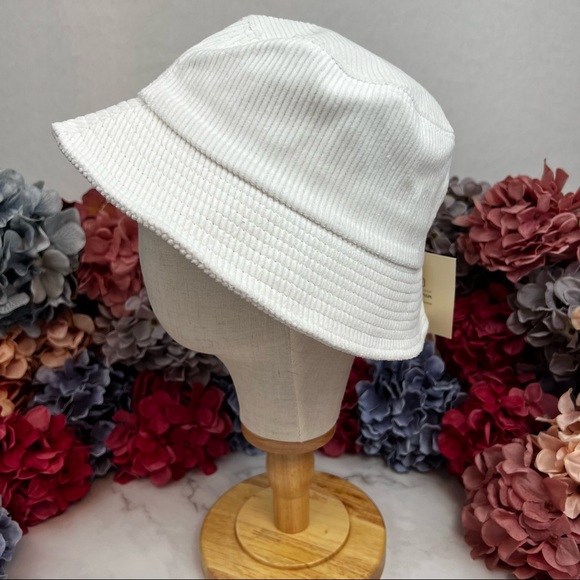 White Corduroy Cotton Bucket Hat - Picture 6 of 12